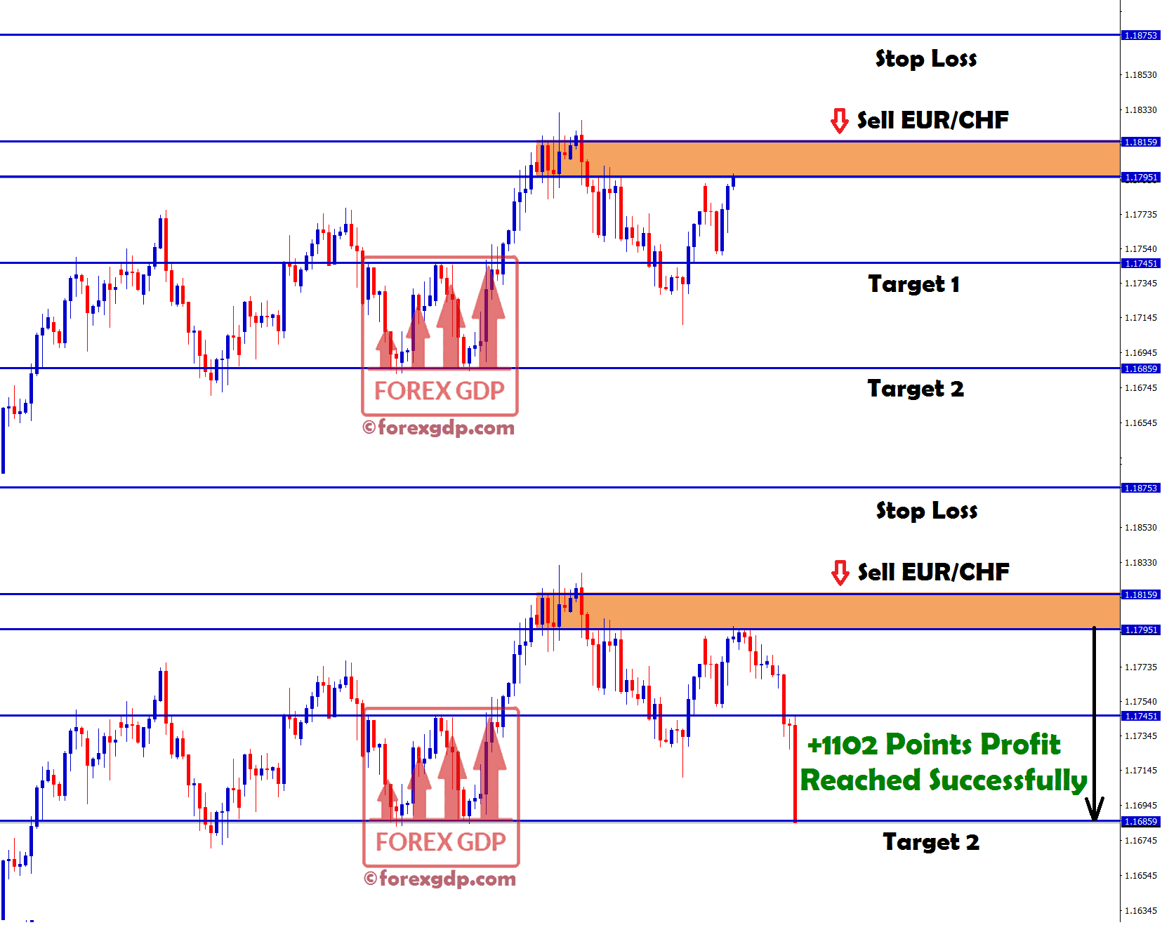 +1102 points profit made in eur chf sell signal