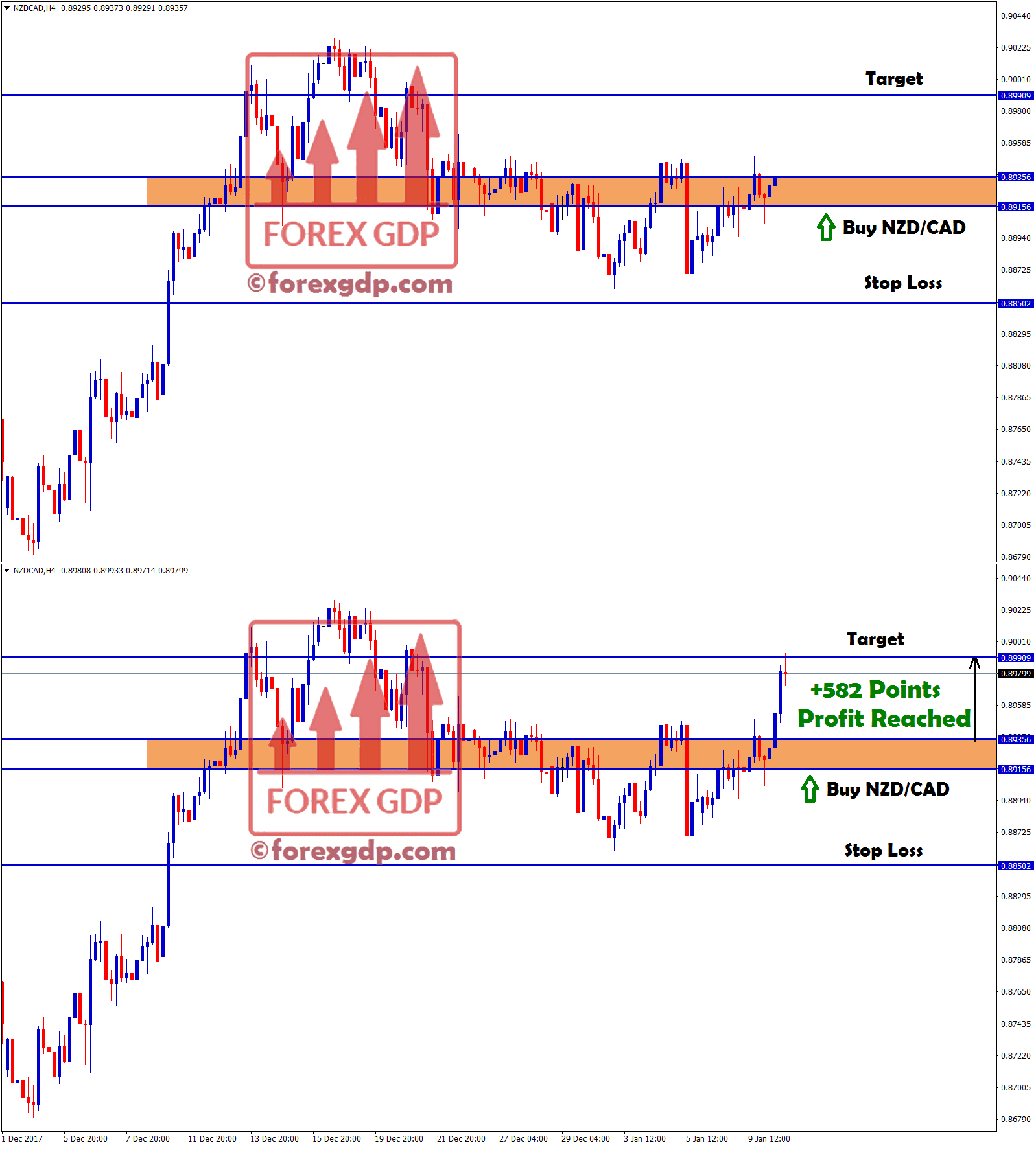 nzd cad hits target with +582 points profit