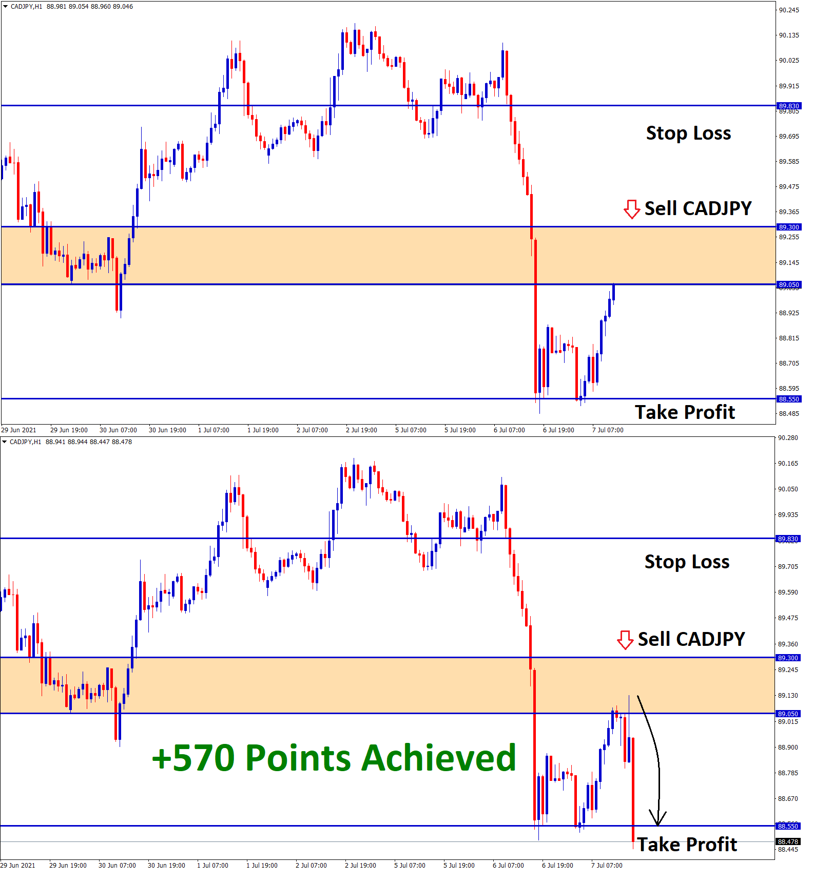 570 Points achieve in CADJPY sell signal