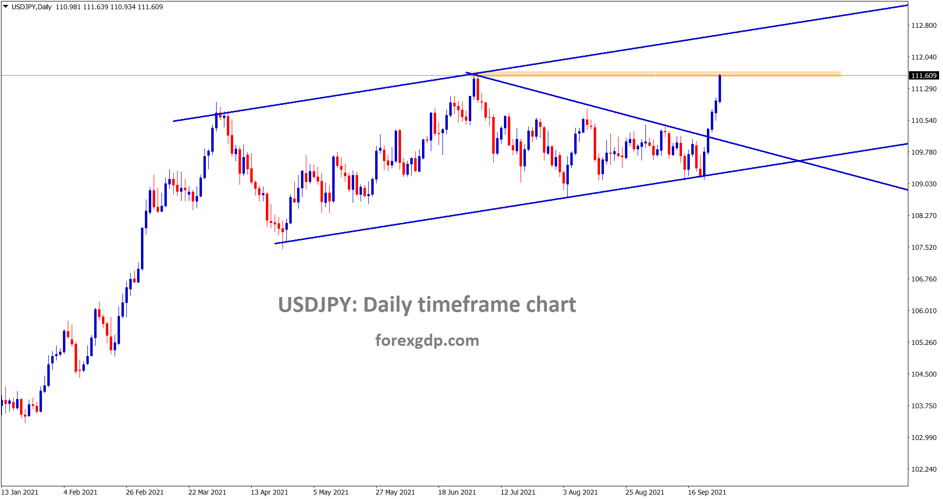 USDJPY has reached the horizontal resistance area 111.60 USDJPY is in strong bullish mode.