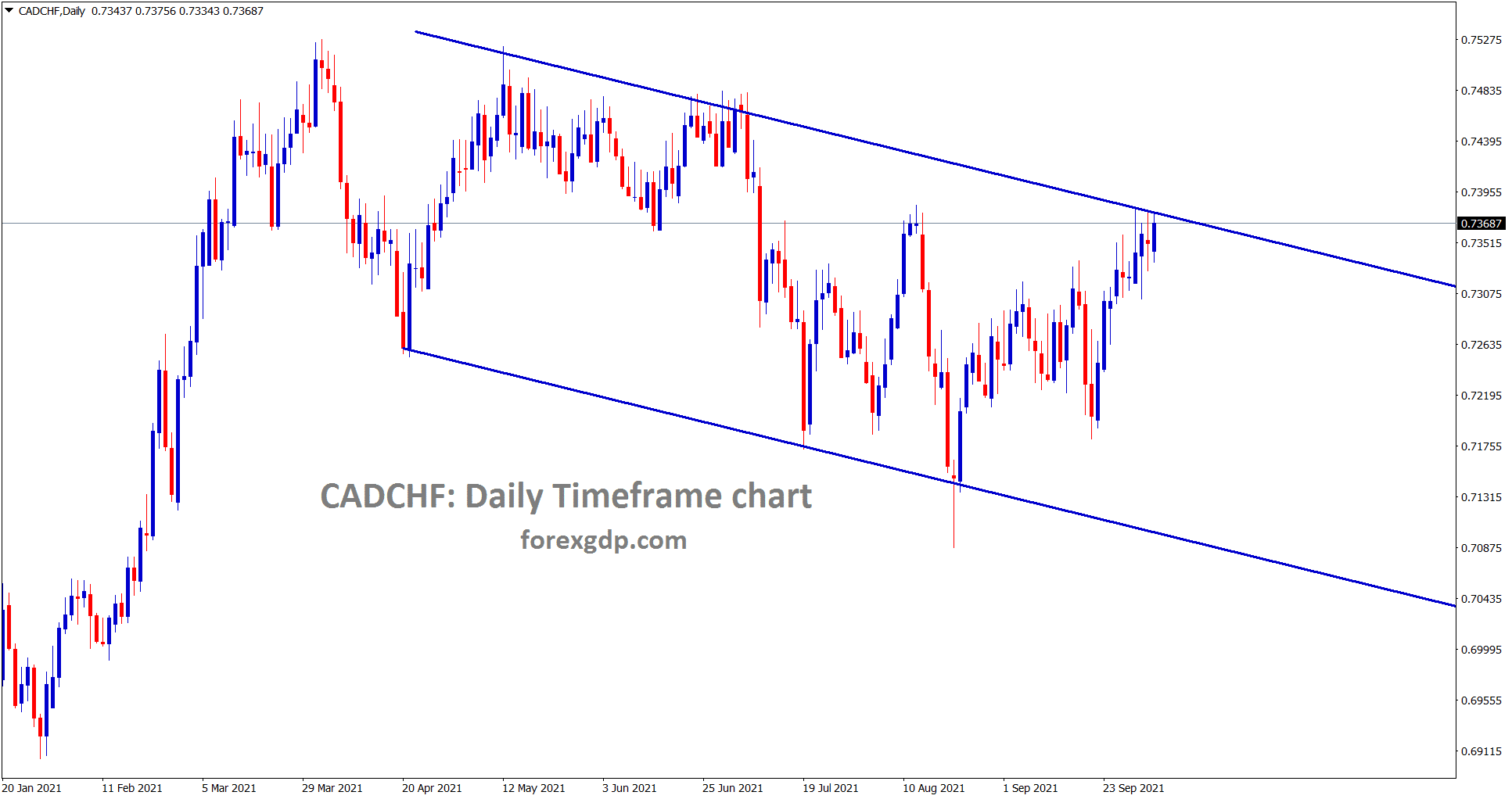 CADCHF is standing at the lower high level of the descending channel