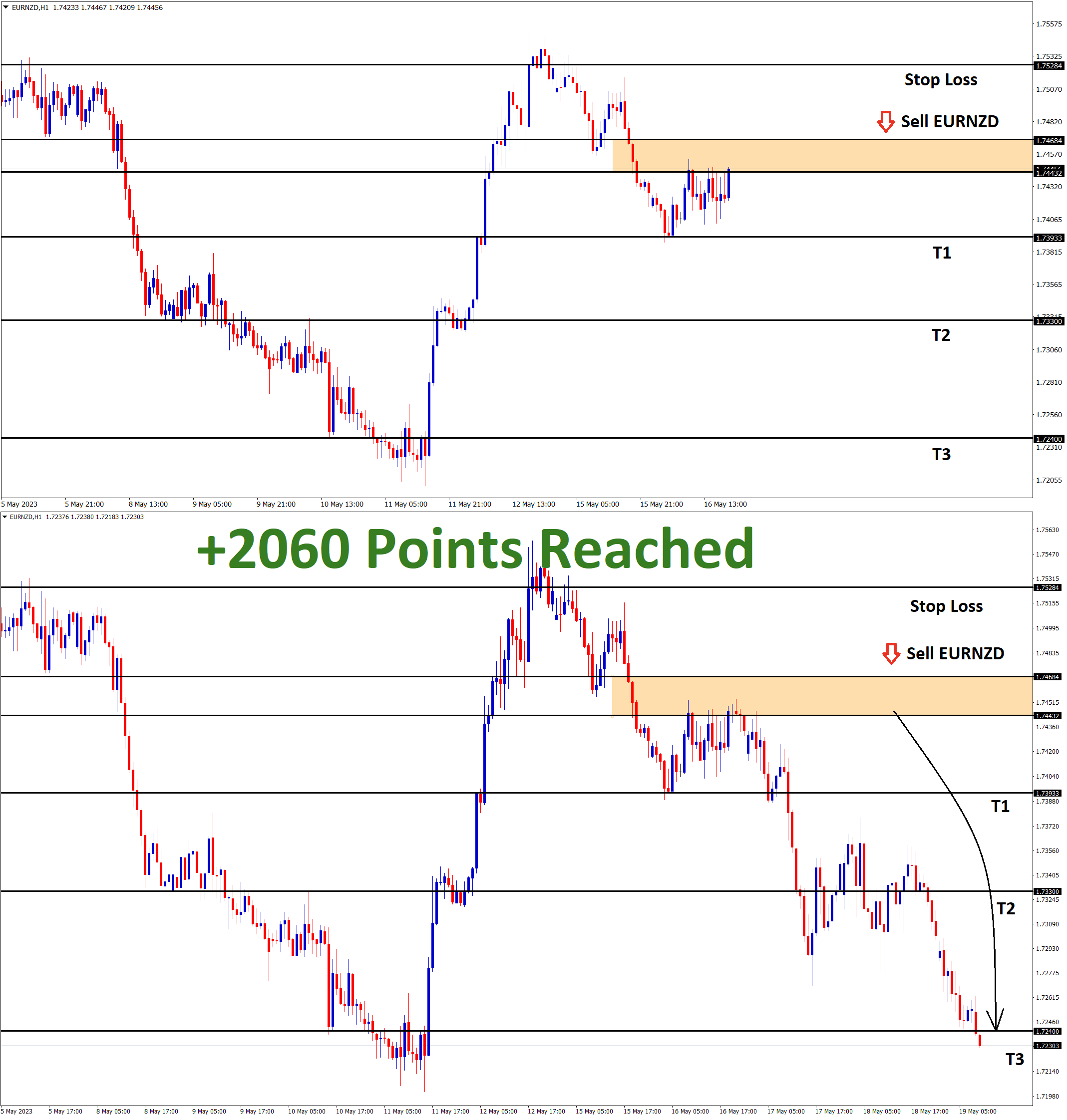 +2060 Points Reached in EURNZD Sell signal after falling from the lower high area of the downtrend line