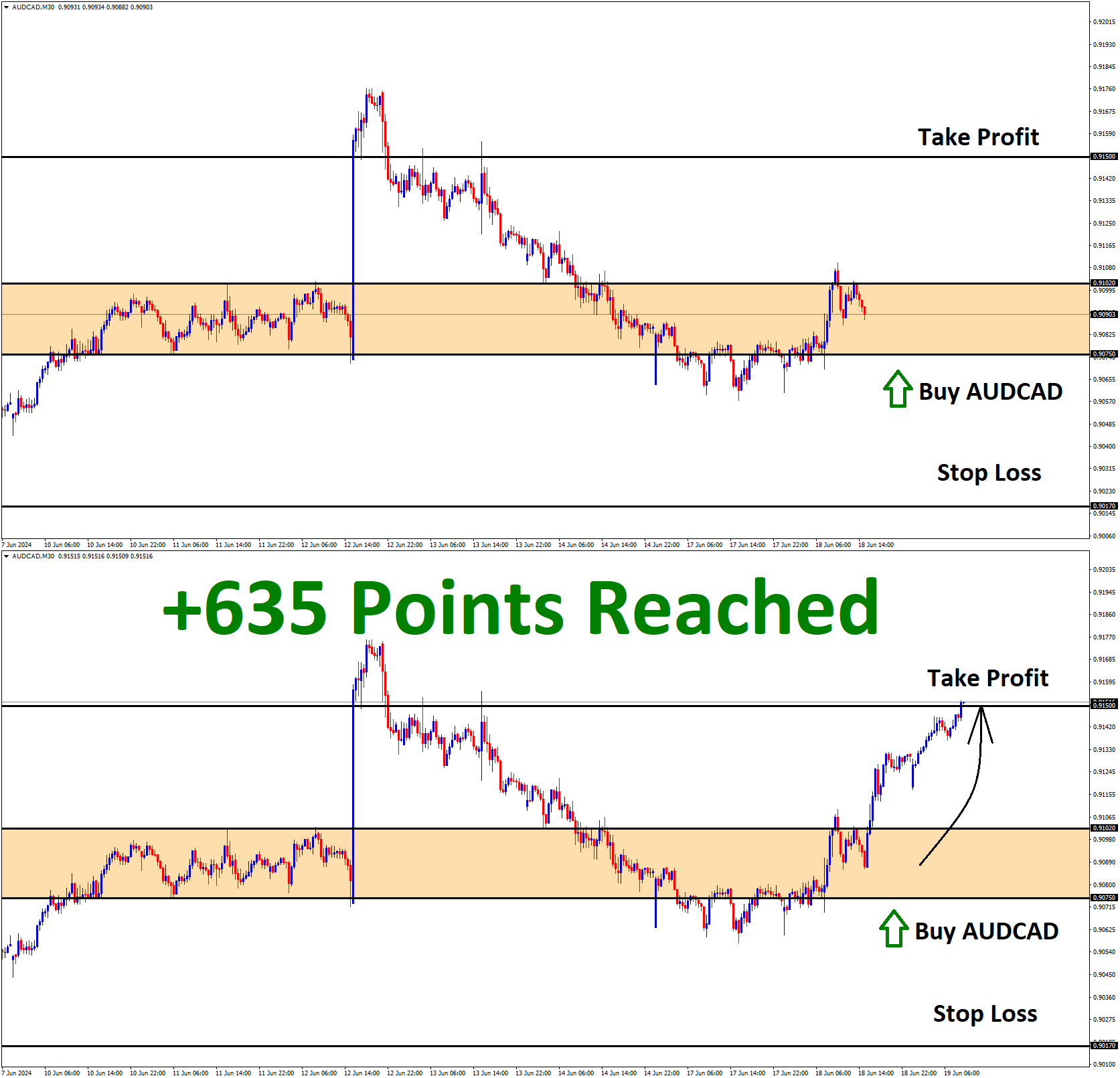 AUDCAD June'18 T1 on June'19 +635 Points