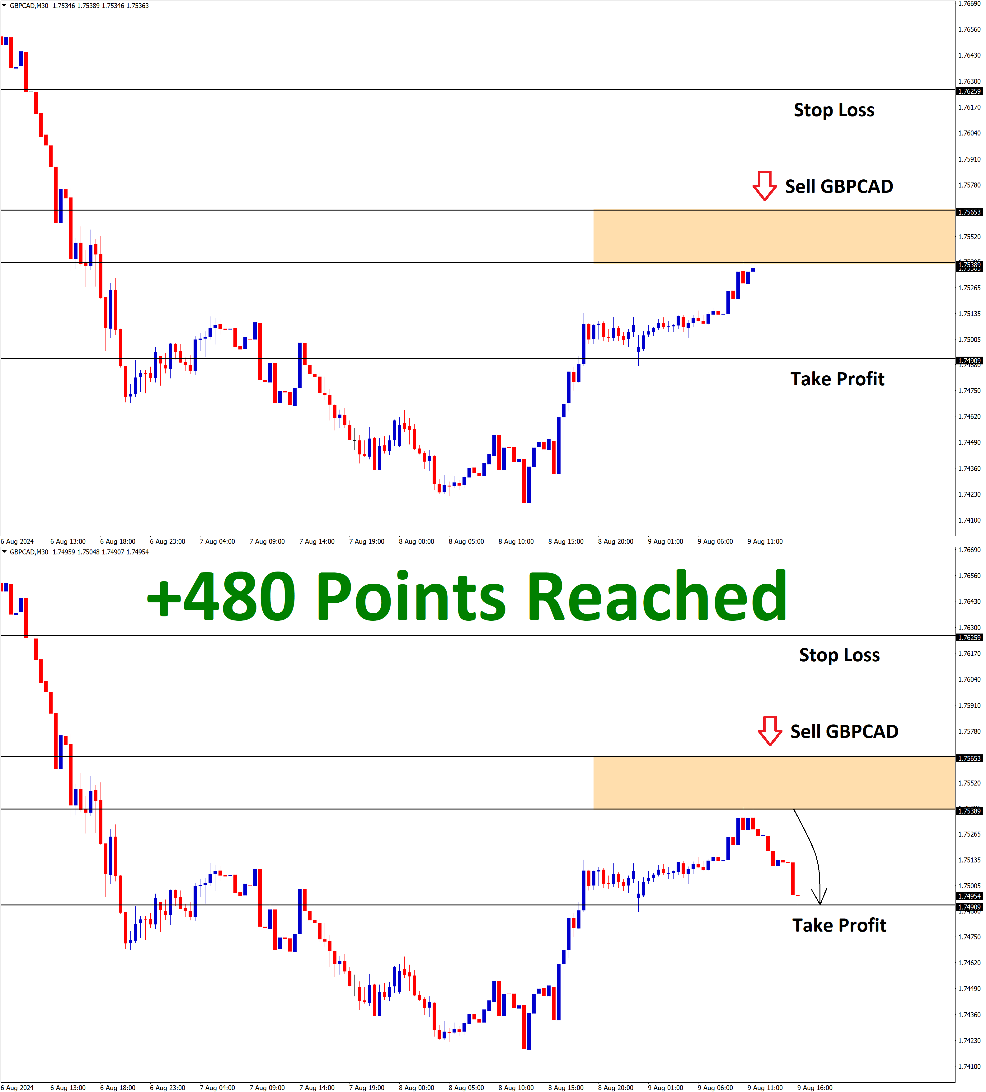 GBPCAD Aug'09 T1 Aug'09 +480 Points