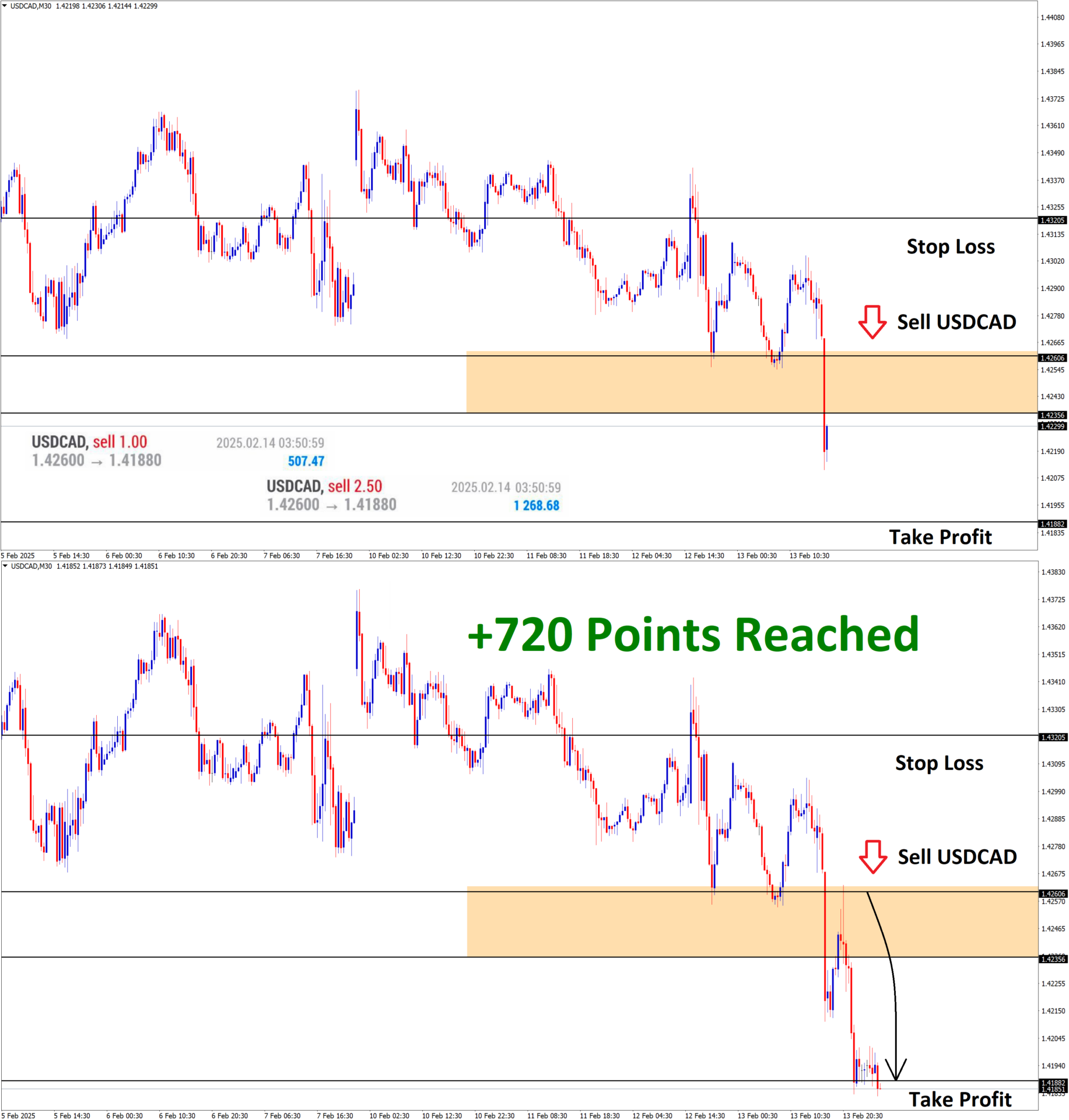 USDCAD Feb'13 T1 Feb'14 +720 Points