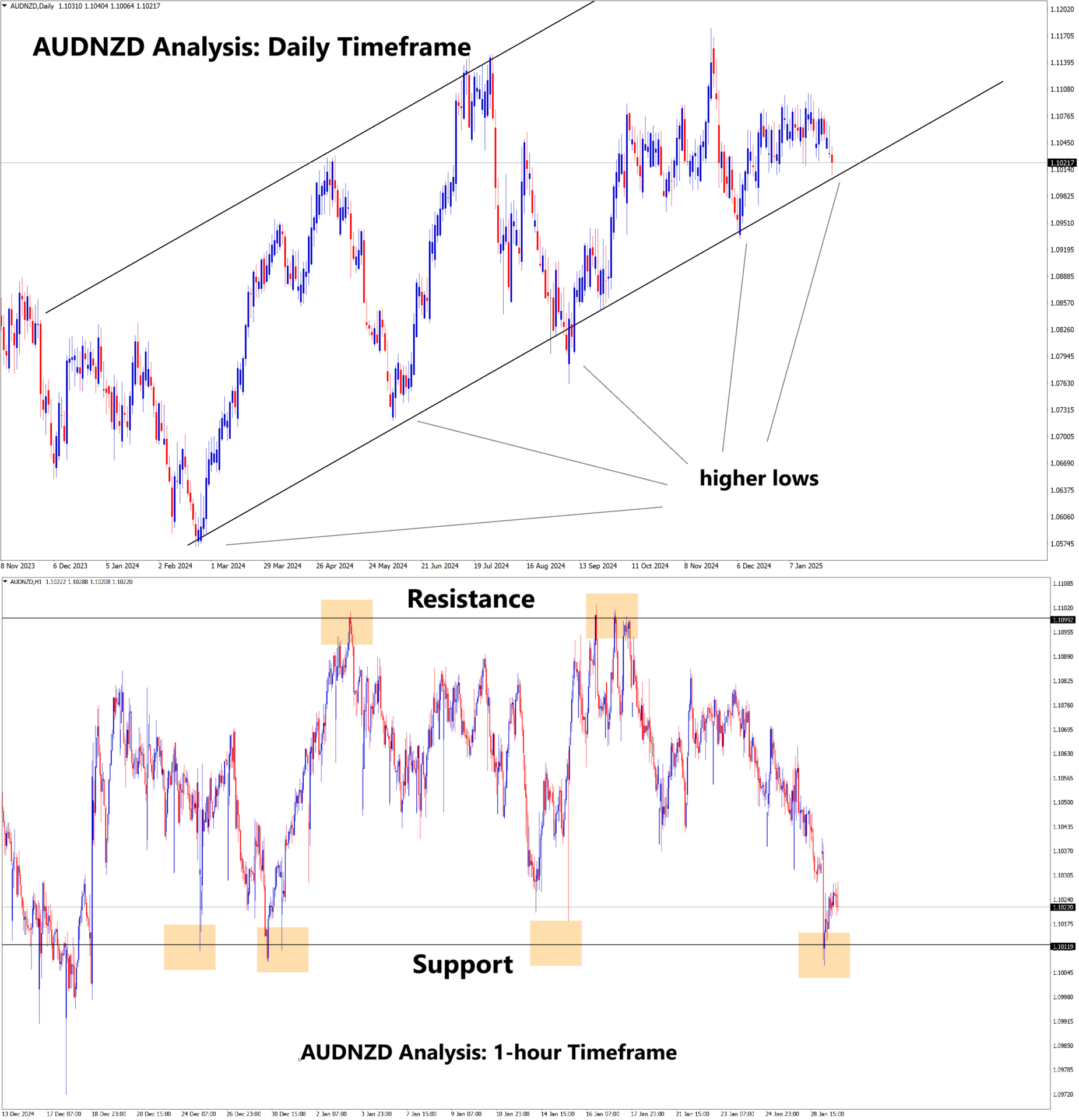 +750 Points Reached in AUDNZD Buy signal after rebounding from the higher low area