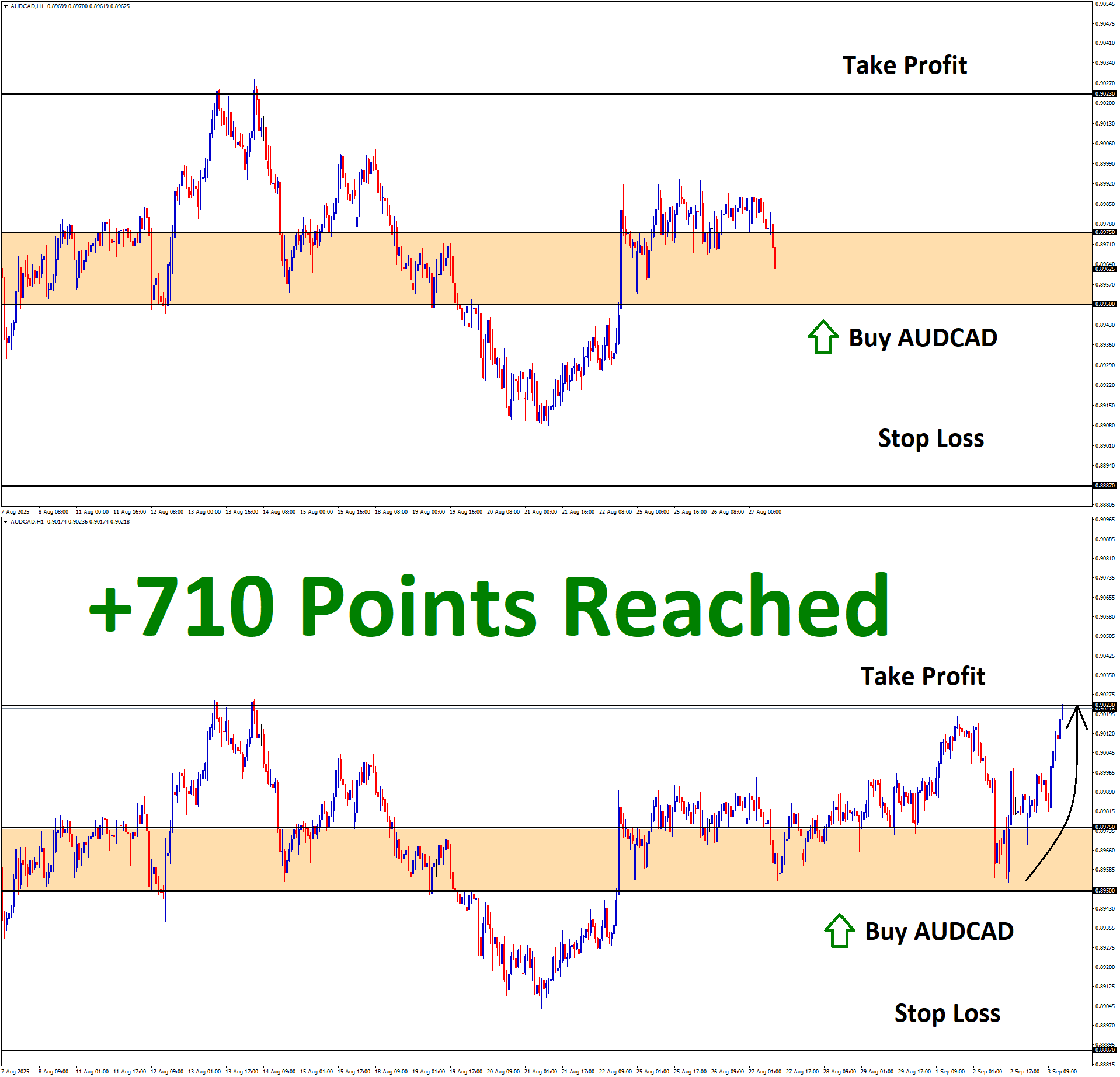 AUDCAD Aug'25 T1 Sep'03 +710 Points