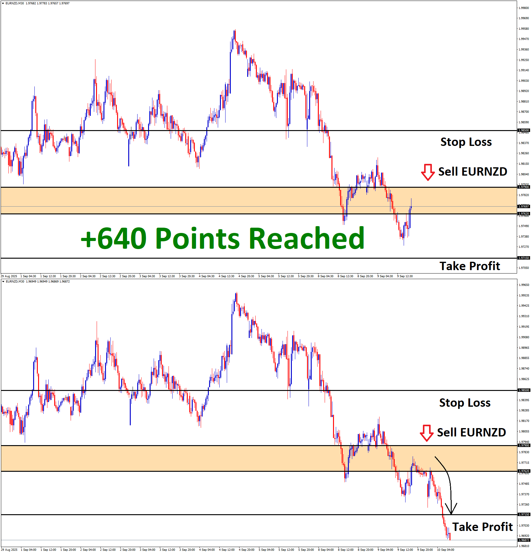 EURNZD Sep'09 T1 Sep'10 +640 Points